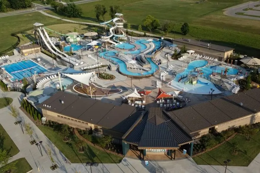 Aerial view of Rogers Aquatic Center in Rogers, AR